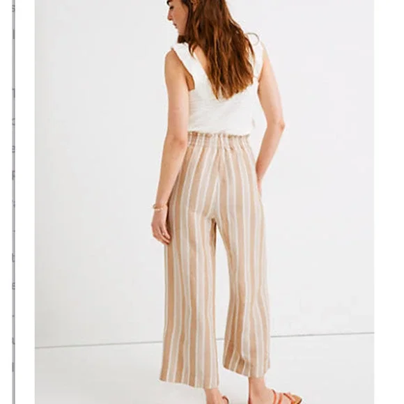 Madewell Tall Smocked Huston Pull-On Crop Pants M stripe